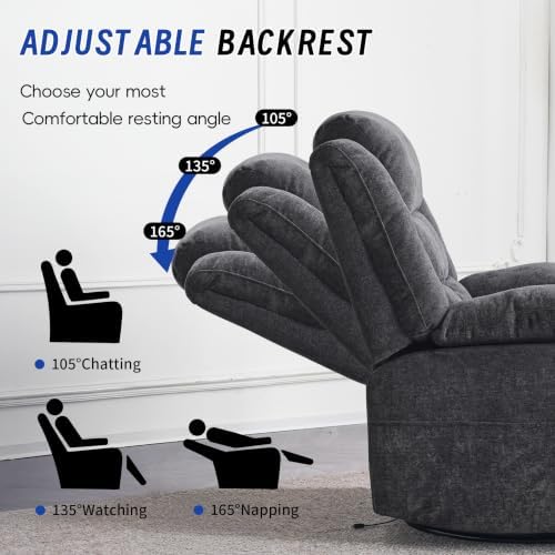 Power Swivel Rocker Recliner Chair with Massage and Heat for Adults,Electric Glider Reclining Single Sofa Chair for Living Room,USB & Type-C Charging Ports, Infinite Position,Dark Gary