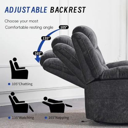 Power Swivel Rocker Recliner Chair with Massage and Heat for Adults,Electric Glider Reclining Single Sofa Chair for Living Room,USB & Type-C Charging Ports, Infinite Position,Dark Gary