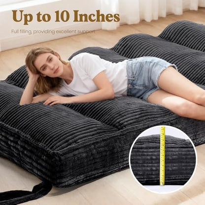 10" Futon Mattress Full Size, Ultra Thick Futons Sofa Couch Bed Sleeper Sofa Bed, Versatile Floor Futons Japanese Floor Mattress for Adults, Black (Frame Not Included)