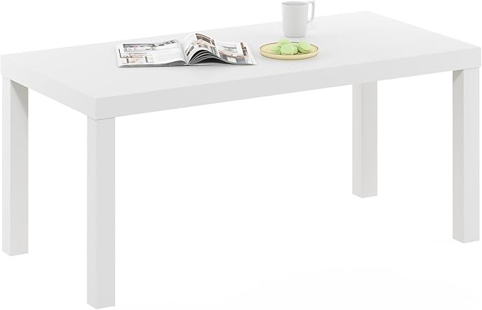 Furinno CLASSIC Coffee Table, Modern Rectangle Printer Stand, White | 1.8" Triple Thick Tabletop, Toolless Assembly, Side Table, for Living Room, Home Office