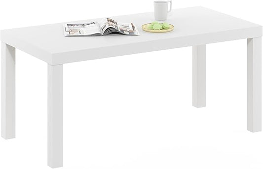 Furinno CLASSIC Coffee Table, Modern Rectangle Printer Stand, White | 1.8" Triple Thick Tabletop, Toolless Assembly, Side Table, for Living Room, Home Office