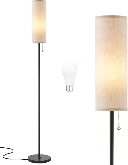 Ambimall 64'' Floor Lamp for Living Room with Bulb, 3 Color Temperature, Tall Lamps with Beige Lampshade & Pull Chain Switch, Pole Lamps Suitable for Bedrooms Study, Minimalist Floor Lamp