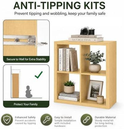 CTESNE【Wooden 4 Cube Storage Organizer Shelf with Anti-Tipping Kits, Horizontal and Vertical Dual-use Standing Open Bookshelf（Oak 13in）