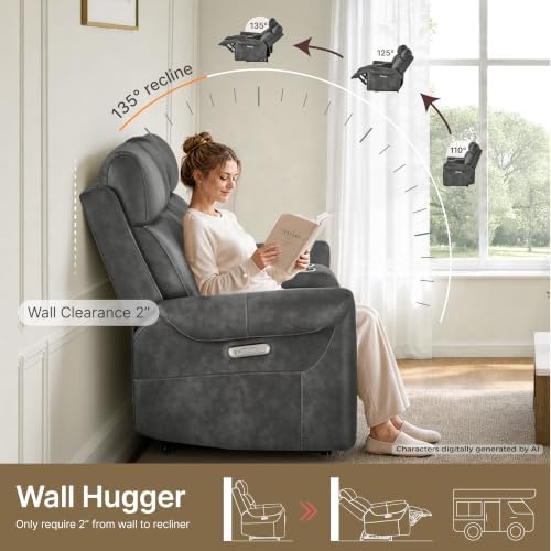 KISLOT 3 Seater Power Loveseat Recliner Sofa, Wall Hugger, Gray