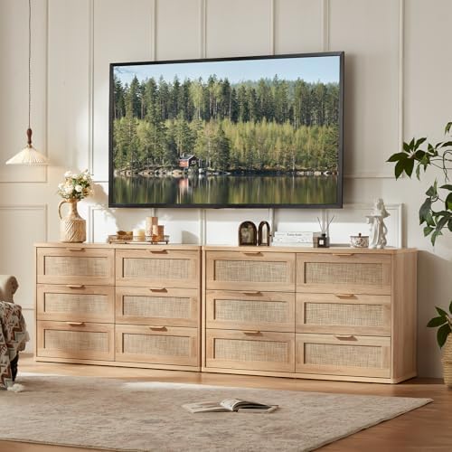 LEYAOYAO Rattan Dresser for Bedroom Set 2, 48'' Drawers Dressers