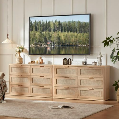 LEYAOYAO Rattan Dresser for Bedroom Set 2, 48'' Drawers Dressers