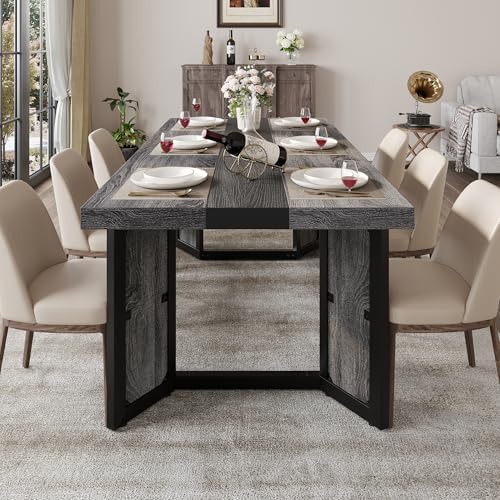 knoworld Industrial Dining Table for 6-8 People, 71" Large Long Wooden Kitchen Table with Sturdy Metal Frame & Brown Finish, Rustic Style Rectangular Dinner Table for Dining Room, Kitchen (Oak Gray)