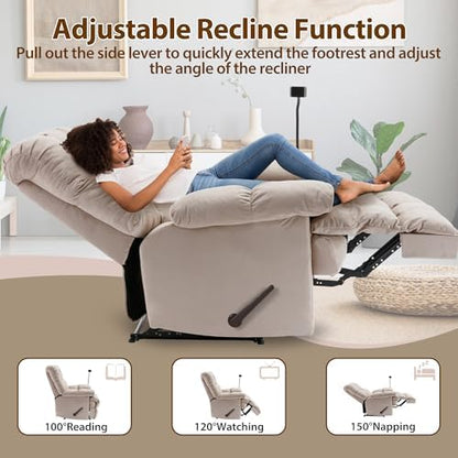 360°Swivel Rocker Oversized Recliner Chair Manual Adjustable