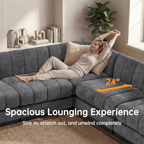 Morden Fort 125'' Modern Sofa, U Shaped Modular Sectional Couch, Deep Seat Sofas, Minimalist Style Comfy Couches for Living Room Apartment, Chenille, Grey