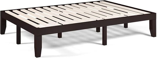 COSTWAY Full Size Wood Platform Bed Frame, 14 Inches Solid Rubber Wood Bed Mattress Foundation with Sturdy Slats Support, Easy Assembly Bed Frame for Home Hotel, No Box Spring Needed (Espresso, Full)