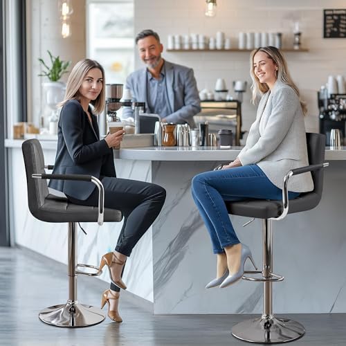 Yaheetech Bar Stools Set of 4, Swivel with Backs, Adjustable Height, Gray