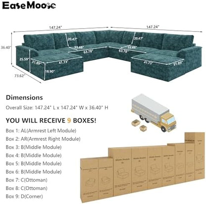 EASE MOOSE Boneless Couch for Living Room, Large Modular Sectional, Blue
