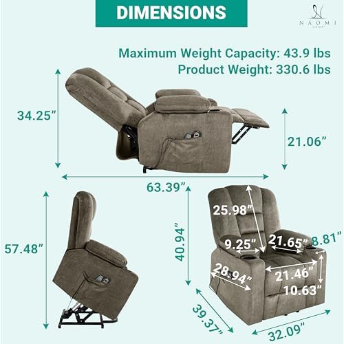Naomi Home Doris Power Lift Recliner Chair for Elderly - Gray