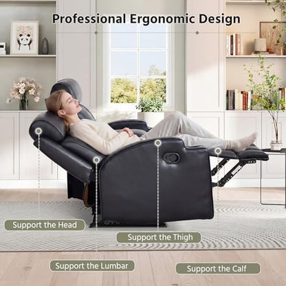 HAOMARKETS 2-Piece Manual Recliner Sofa Set, Included Single Recliner Chair and 3-Seater Reclining Couches, Overstuffed Pu Leather Reclining Couches with Cup Holders for Living Room, Black