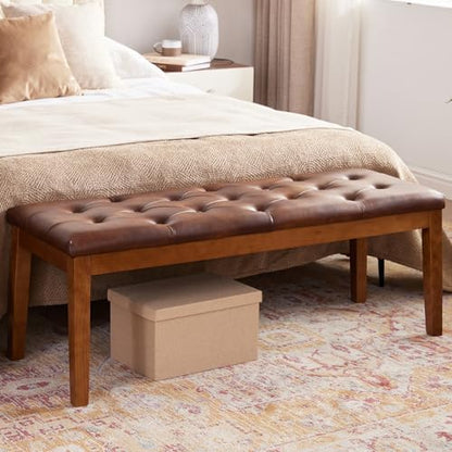 Ottoman Bench Oversized Entryway Shoe Bench Seat Faux Leather Brown