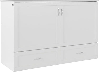 AFI Hamilton Queen Murphy Bed Chest with Mattress, Storage, and Built-in Charger in White