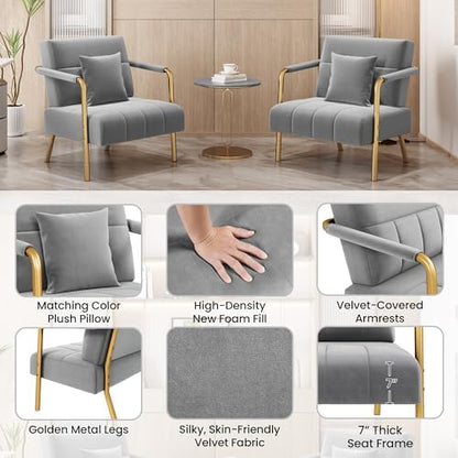 Yaheetech 30" Velvet Sofa Chair Accent Sofa with Gold Metal Leg, Light Gray