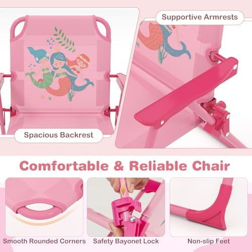 Kids Picnic Table, Kids Outdoor Table with 2 Folding Chairs