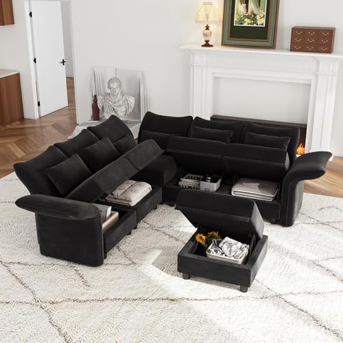 Chenille Modular Sectional Cloud Couch with Storage, Oversized 6-Seat