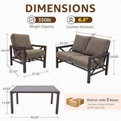 4 Piece Patio Outdoor Furniture Set with 2 Motion Rocking Chairs, Shale