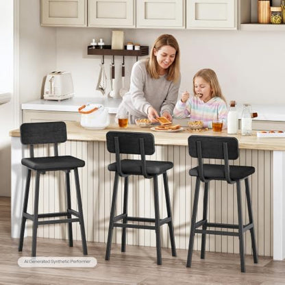 HOOBRO Black Bar Stools, Set of 2 PU Upholstered Tall Bar Stools, Kitchen Breakfast Stools with Footrests, Bar Chairs, for Kitchen, Dining Room, Bar, Cafe, Black BB84BY01G2