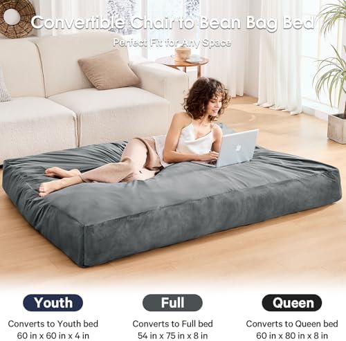 Bean Bag Chairs for Adults - Giant Bean Bag Convertible Floor Sofa