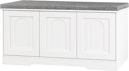 DINZI LVJ Shoe Bench, Entryway Storage Bench with Doors, Cushion, 3-Tier Shoe Rack with 9-Cubby, 39.4" L x 13.8" W Shoe Organizer Cabinet, Fully Adjustable Shelves, Living Room, Bedroom, White