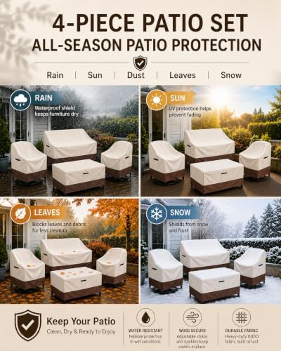 4-Piece Patio Furniture Set Covers Outdoor Waterproof 600D Heavy Duty