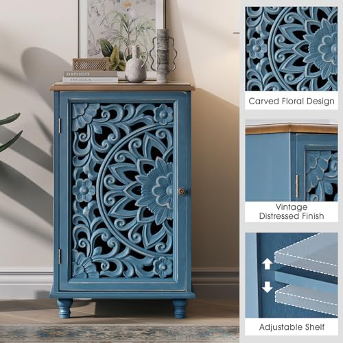 JOINICE 27" Small Accent Storage Cabinet with Door for Living Room,Blue