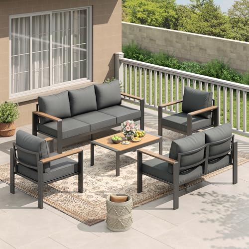 Garvee Aluminum Patio Furniture Set 7 Seats with Coffee Table