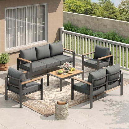 Garvee Aluminum Patio Furniture Set 7 Seats with Coffee Table