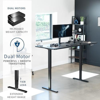 VIVO Electric Dual Motor Standing Desk, 71" x 30" Black Top