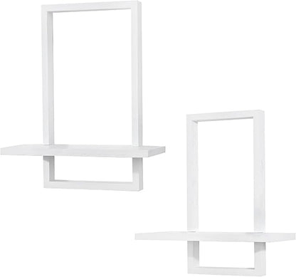PHOENANCEE Square Wall Shelf,Framed Floating Shelves Set of 2,Decorative Plants Hanging Display Chic for Living Room Bedroom Bathroom Home Office,Soild Wood,L+S,White