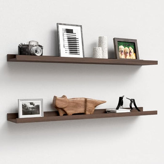 Boswillon 35.3 Inches Long Floating Shelves Wall Mounted, 2 Set Farmhouse Wall Shelf for Bedroom, Nursery Book Shelf with Lip, Picture Ledge Shelf for Decor Living Room Bathroom Kitchen - Walnut