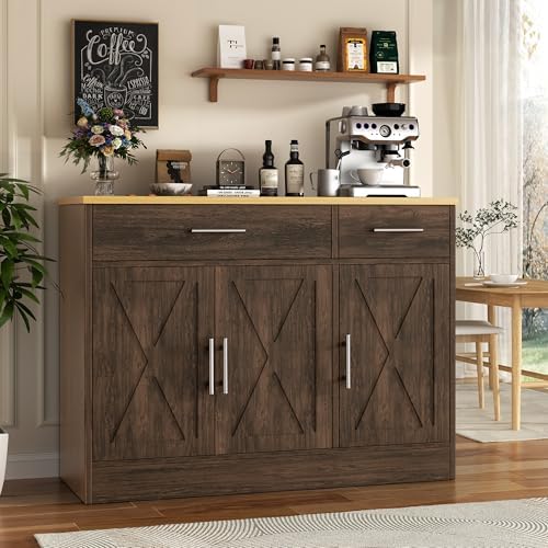 Vongrasig 43" Farmhouse Sideboard Buffet Cabinet, Rustic Brown