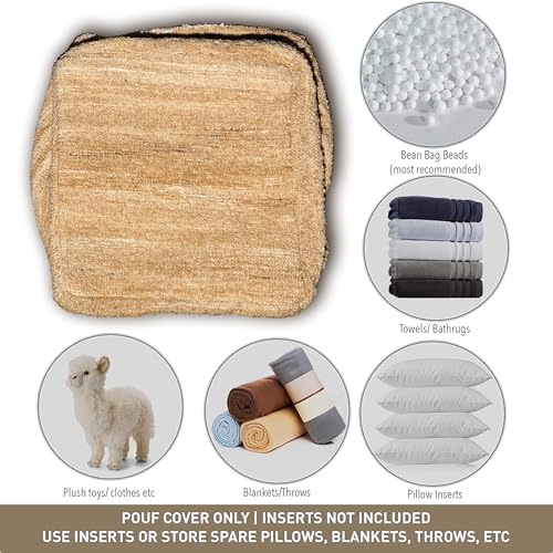 Chardin home Unstuffed Pouf Ottoman Cover, Beige, 16.5x16.5x12.9 Inches