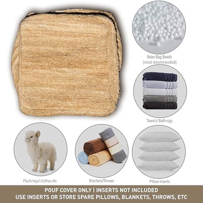 Chardin home Unstuffed Pouf Ottoman Cover, Beige, 16.5x16.5x12.9 Inches