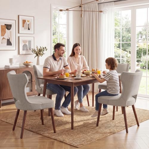 Wooden Dining Chairs Set of 2, Mid Century Dining Room Chairs with Solid Wood Legs, Upholstered Fabric Kitchen Chairs with Ergonomic Curved Backrest for Kitchen Dining Room, Camel