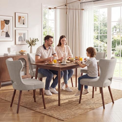 Wooden Dining Chairs Set of 2, Mid Century Dining Room Chairs with Solid Wood Legs, Upholstered Fabric Kitchen Chairs with Ergonomic Curved Backrest for Kitchen Dining Room, Camel