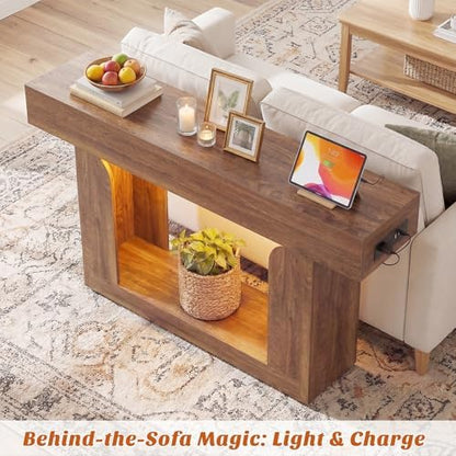 Homieasy Console Table, 47" Entryway Table with Charging Station