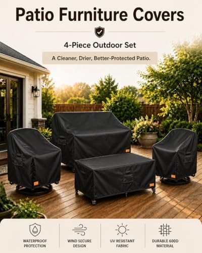 Patio Furniture Covers, 4-Piece Outdoor Set, Waterproof 600D Heavy Duty