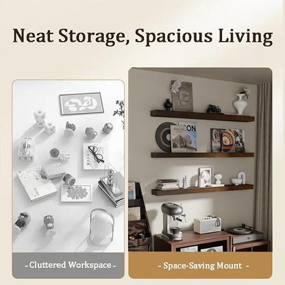 Floating Shelves for Wall, 48 Inch Extra Long Walnut Wall Shelves, Set of 3, Hanging Invisible Brackets Floating Shelves for Living Room,Bedroom,and Kitchen
