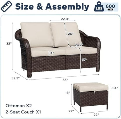 3 Piece Patio Furniture Set, Wicker Outdoor Conversation Set