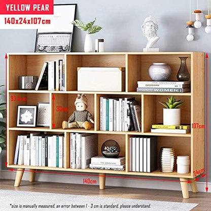 IOTXY Wooden Open Shelf Bookcase - 3-Tier Bookshelf with Legs, Pear Yellow