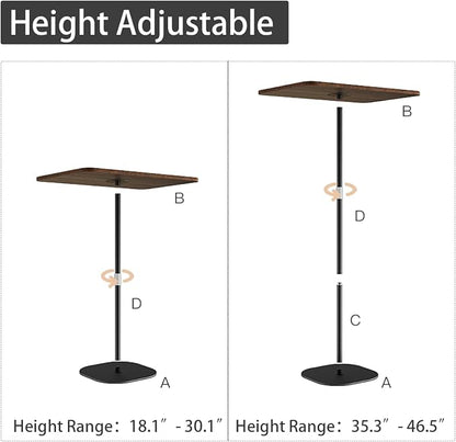 Small Laptop Standing Desk, Adjustable Height Pedestal End Table with Wooden Top, Portable Tall Side Table Workstation, Sit-Stand Desks for Bedside,Sofa,Couch, Living Room, Bedroom, Home Office, Brown