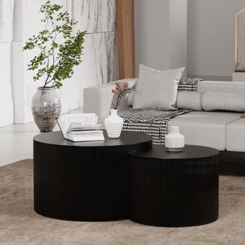 Modern Round Wooden Nesting Coffee Table Set of 2 (J Large)