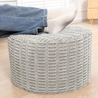 Asuprui Round Ottoman Pouf Foot Stool, Light Gray, 20x14In,Couch Foot Rest