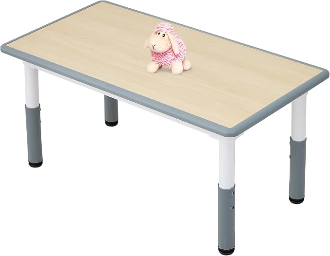 FUNLIO 23.6in*47.2in Adjustable Kids Table, 3-Level Height for Ages 3-8, Easy to Wipe Arts & Crafts Toddler Table for Classrooms/Daycares/Homes, CPC & CE Approved - Grey