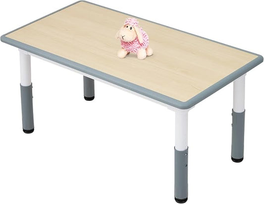 FUNLIO 23.6in*47.2in Adjustable Kids Table, 3-Level Height for Ages 3-8, Easy to Wipe Arts & Crafts Toddler Table for Classrooms/Daycares/Homes, CPC & CE Approved - Grey