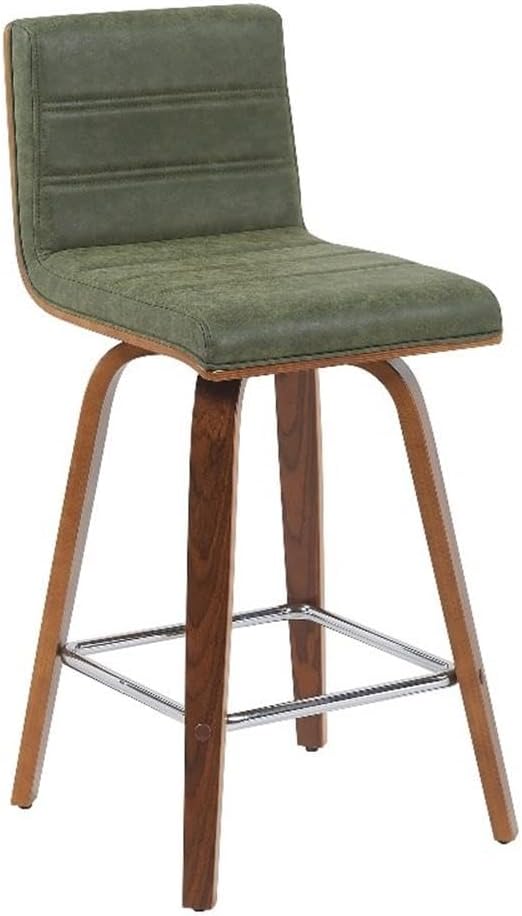 Vienna Modern Counter Height Swivel Bar Stool with Vintage Green Upholstered Seat and Walnut Finished Wood Frame Set of 2